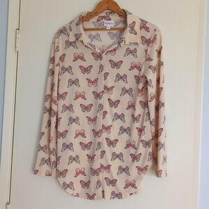 LuLaRoe Valentina Button-Down Top Butterfly Design